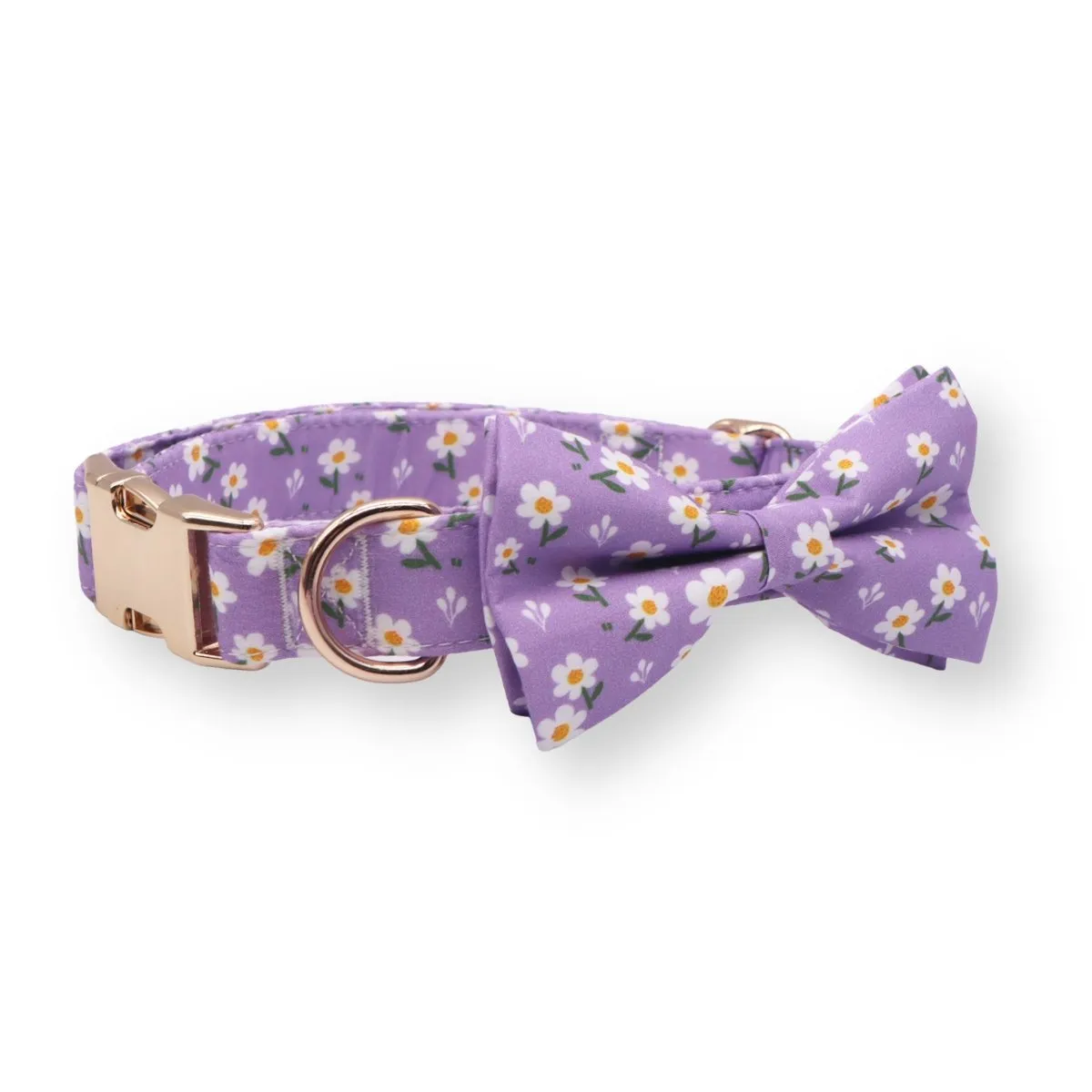 Purple Daisy Bowtie Unbreakable Collar™ & Leash Set