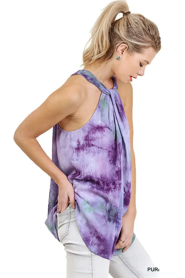 Purple Tie Dye Halter Tunic Top