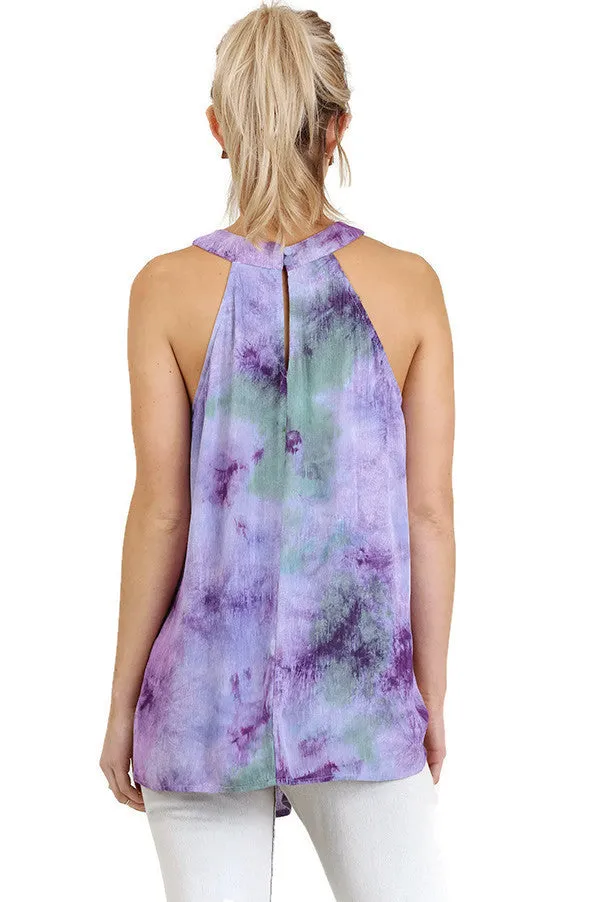 Purple Tie Dye Halter Tunic Top