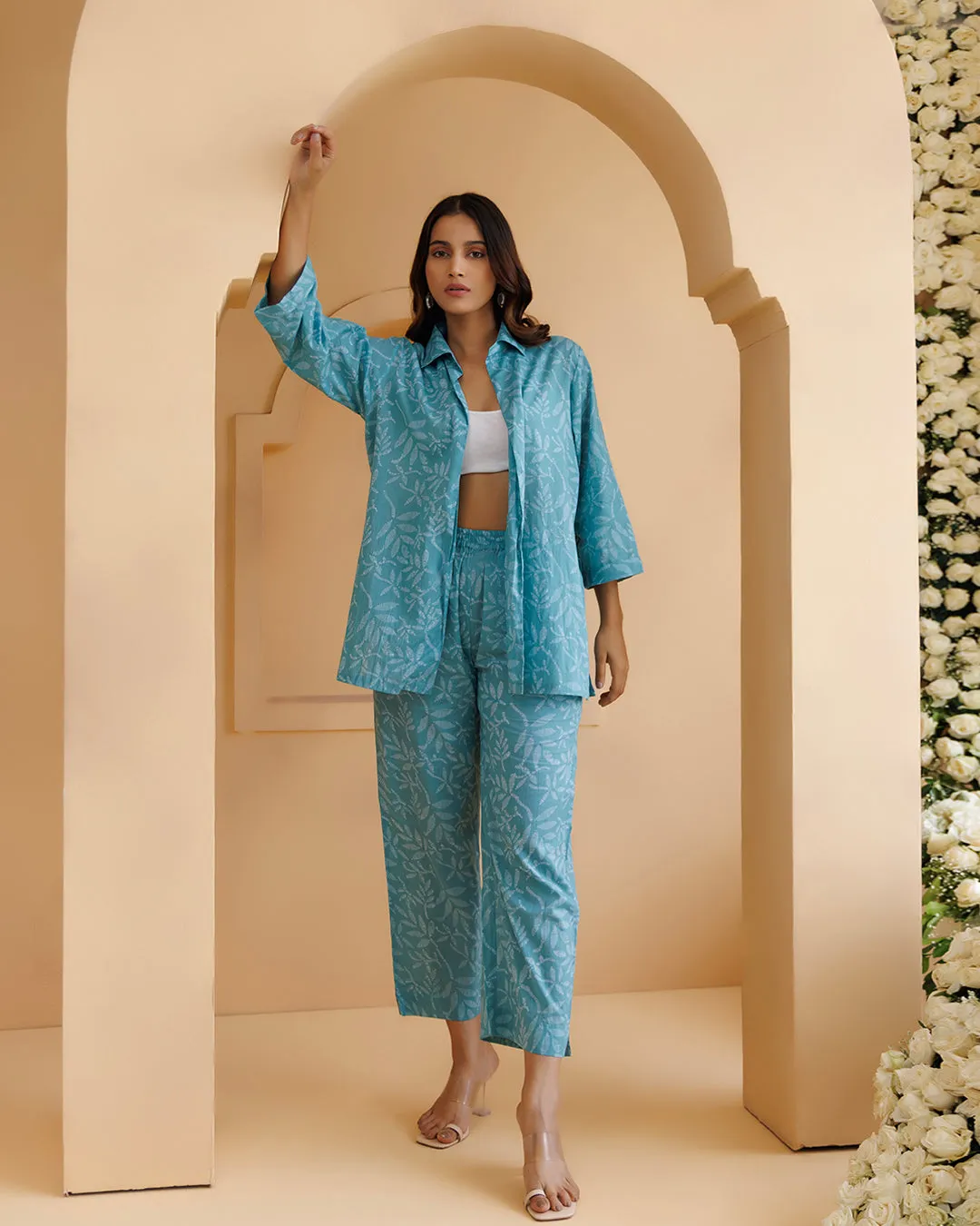 Qala Turquoise Printed Mulmul Co-ord Set