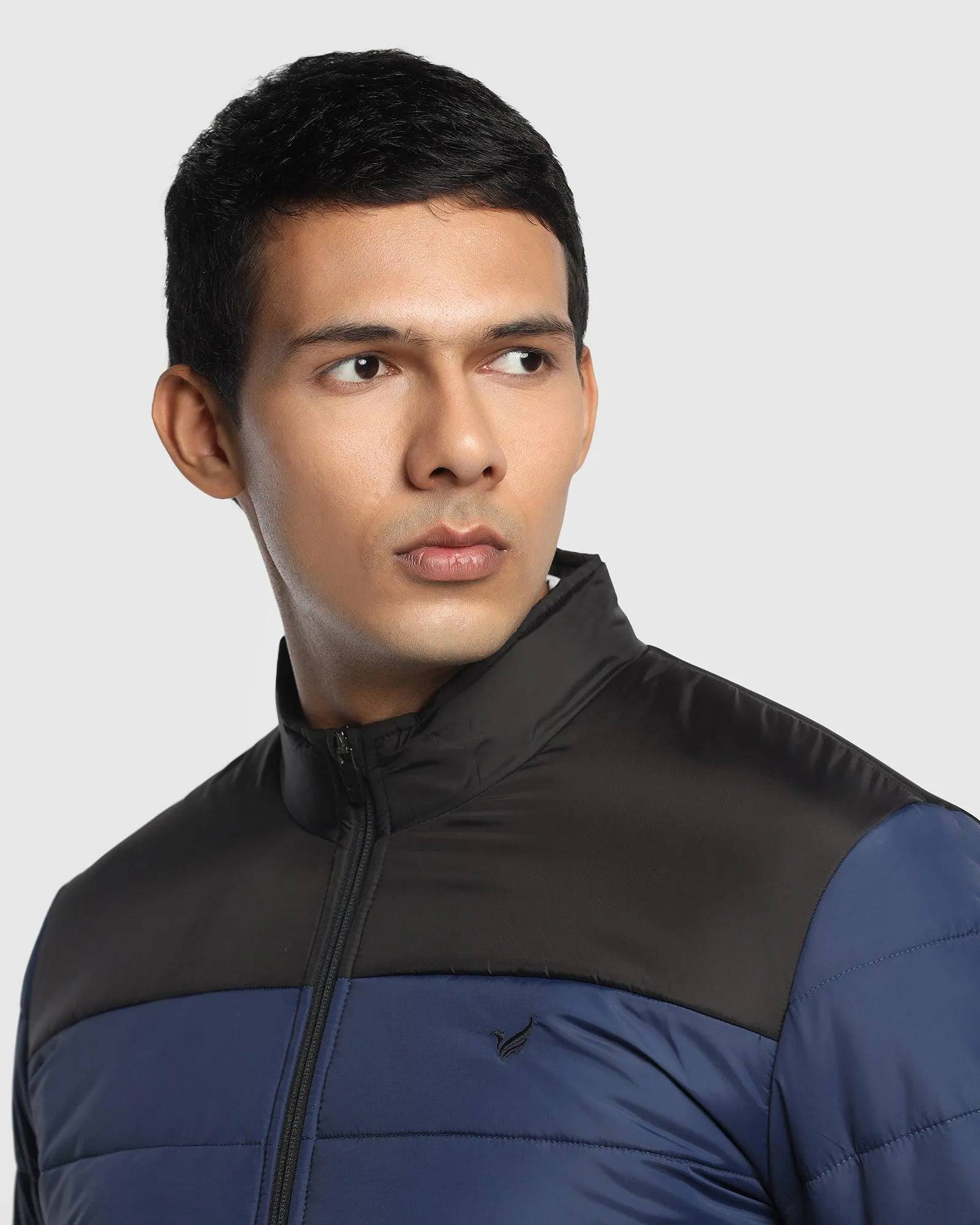 Quilted Blue Solid Zipper Jacket - Steiner