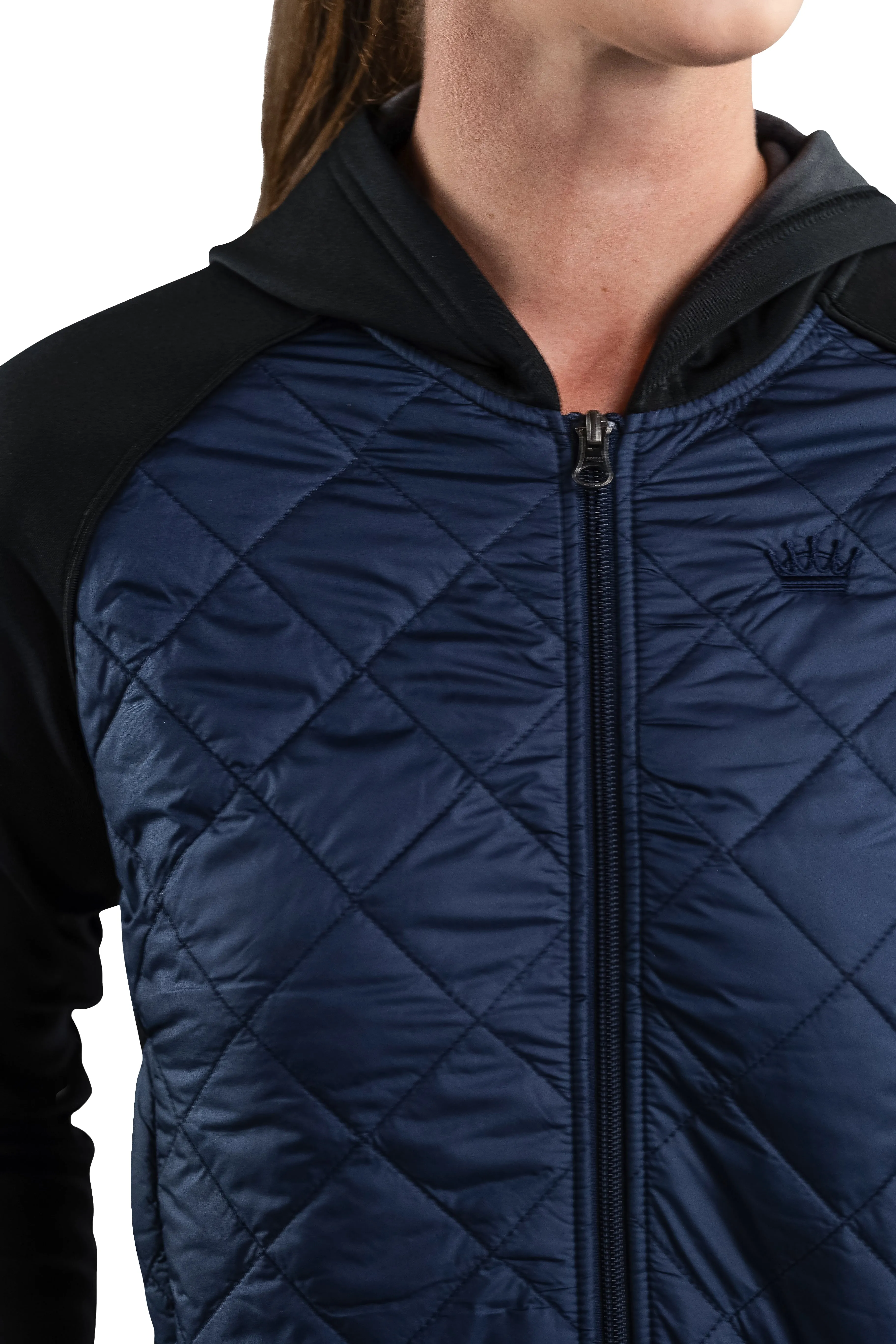 Quilted Front Navy Hooded Bomber Jacket