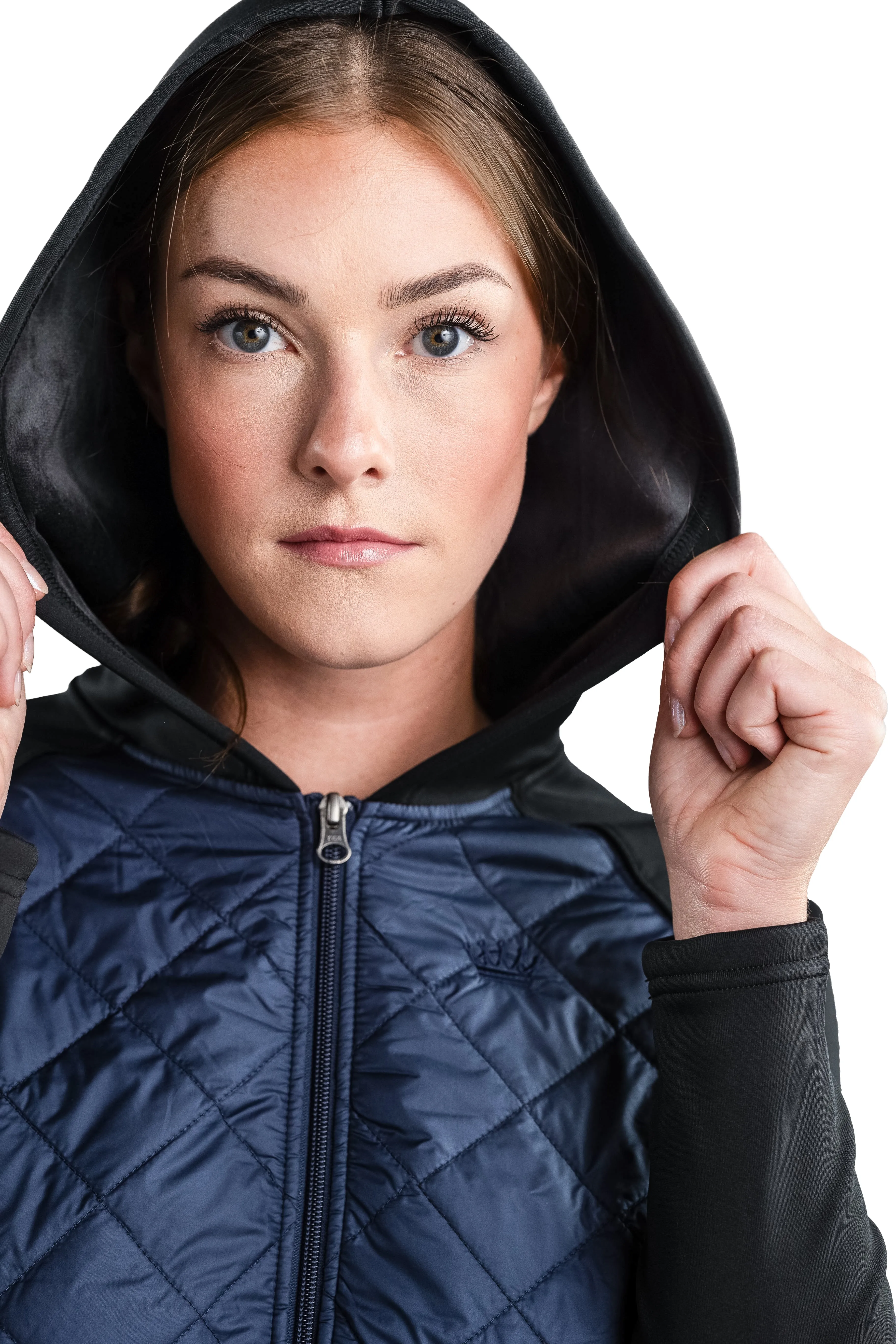 Quilted Front Navy Hooded Bomber Jacket