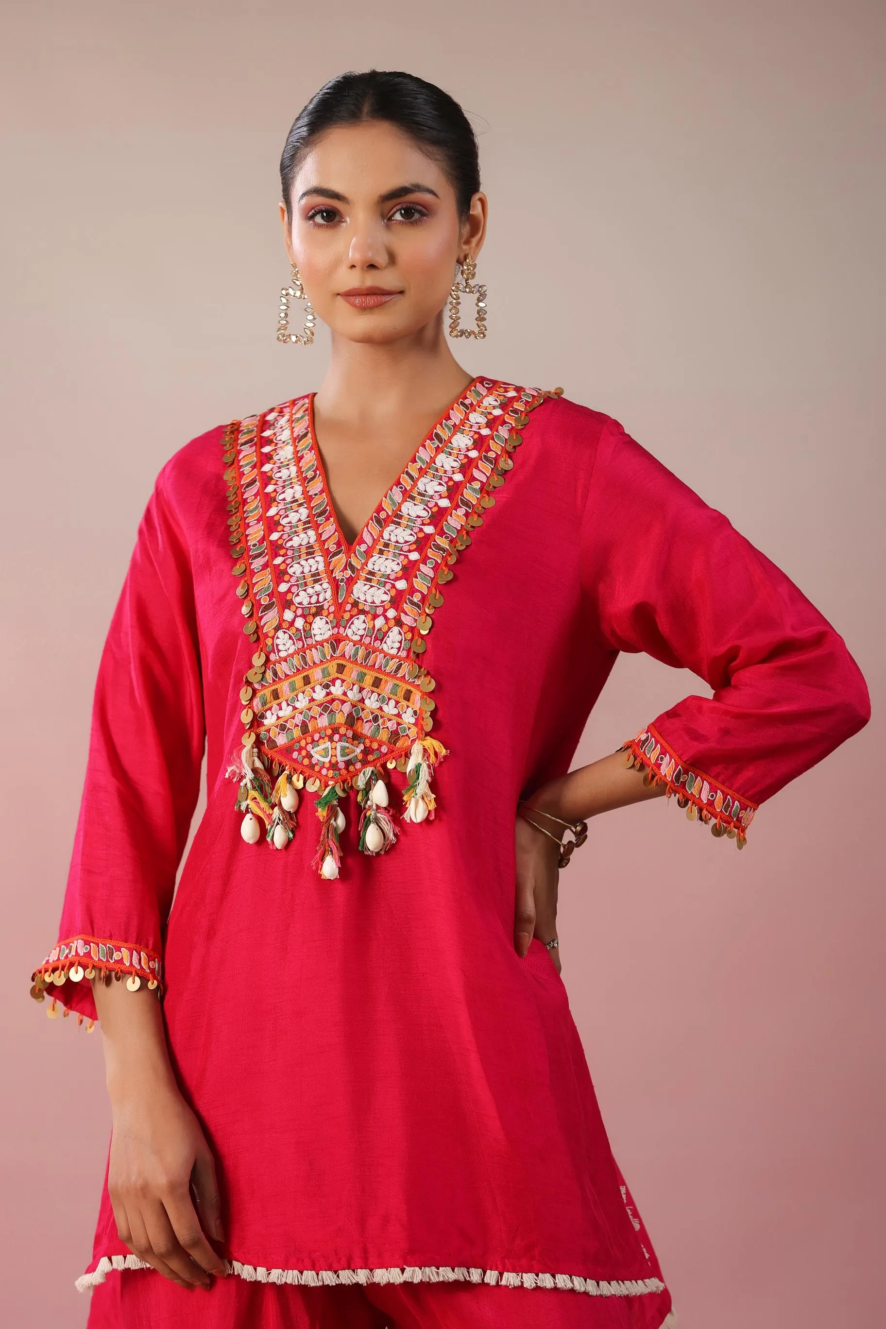 Rani Pink Embroidered Raw Silk Co-Ord Set