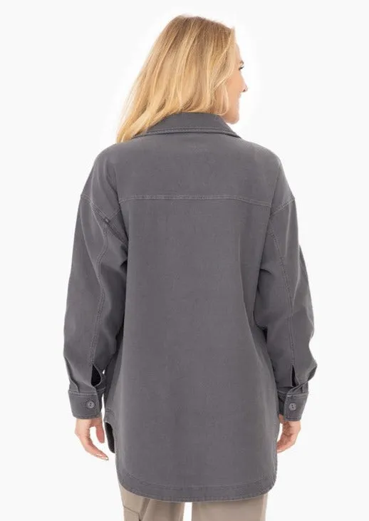 Relaxed Charcoal Gray Zip Up Shacket