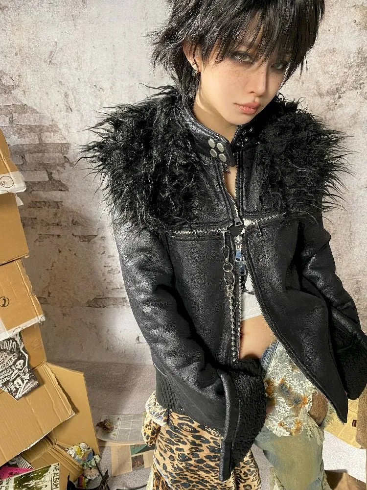 Removable Fur Collar Leather Jacket【s0000010871】