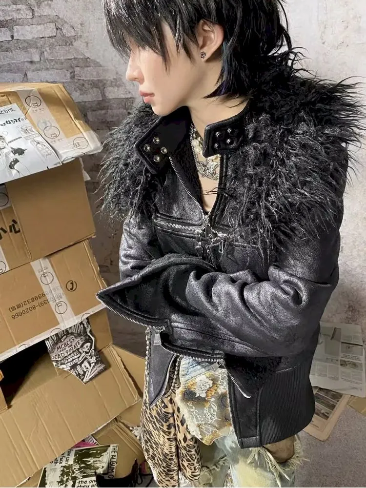 Removable Fur Collar Leather Jacket【s0000010871】