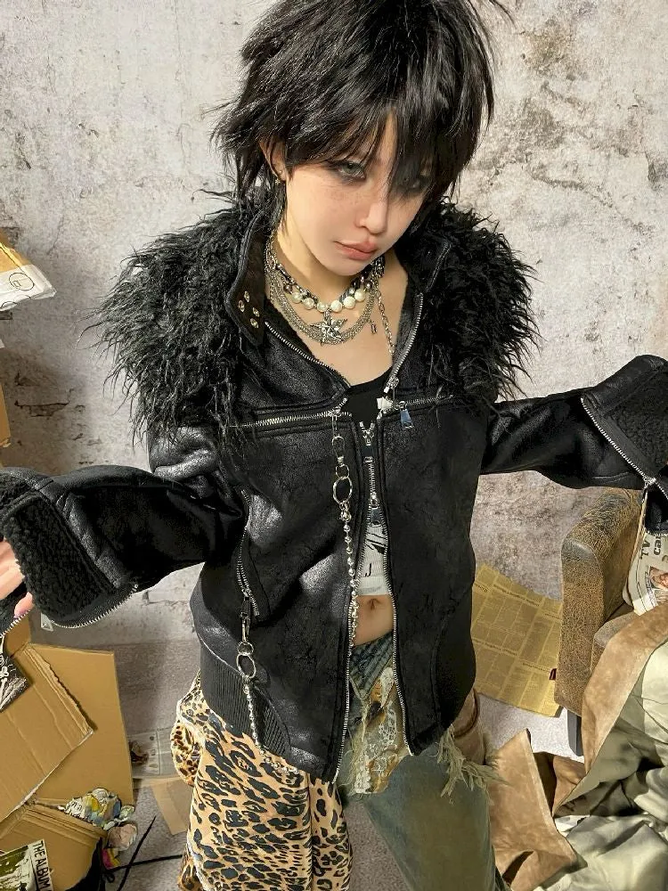 Removable Fur Collar Leather Jacket【s0000010871】