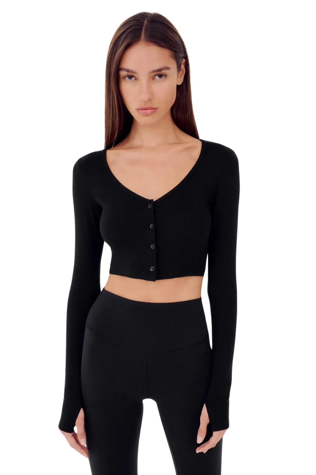 Rene Rib Crop Cardigan, Black