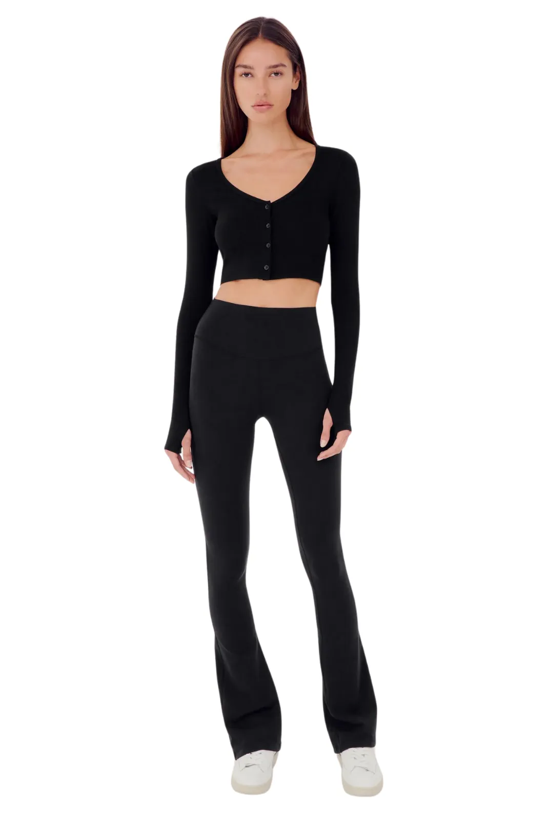 Rene Rib Crop Cardigan, Black