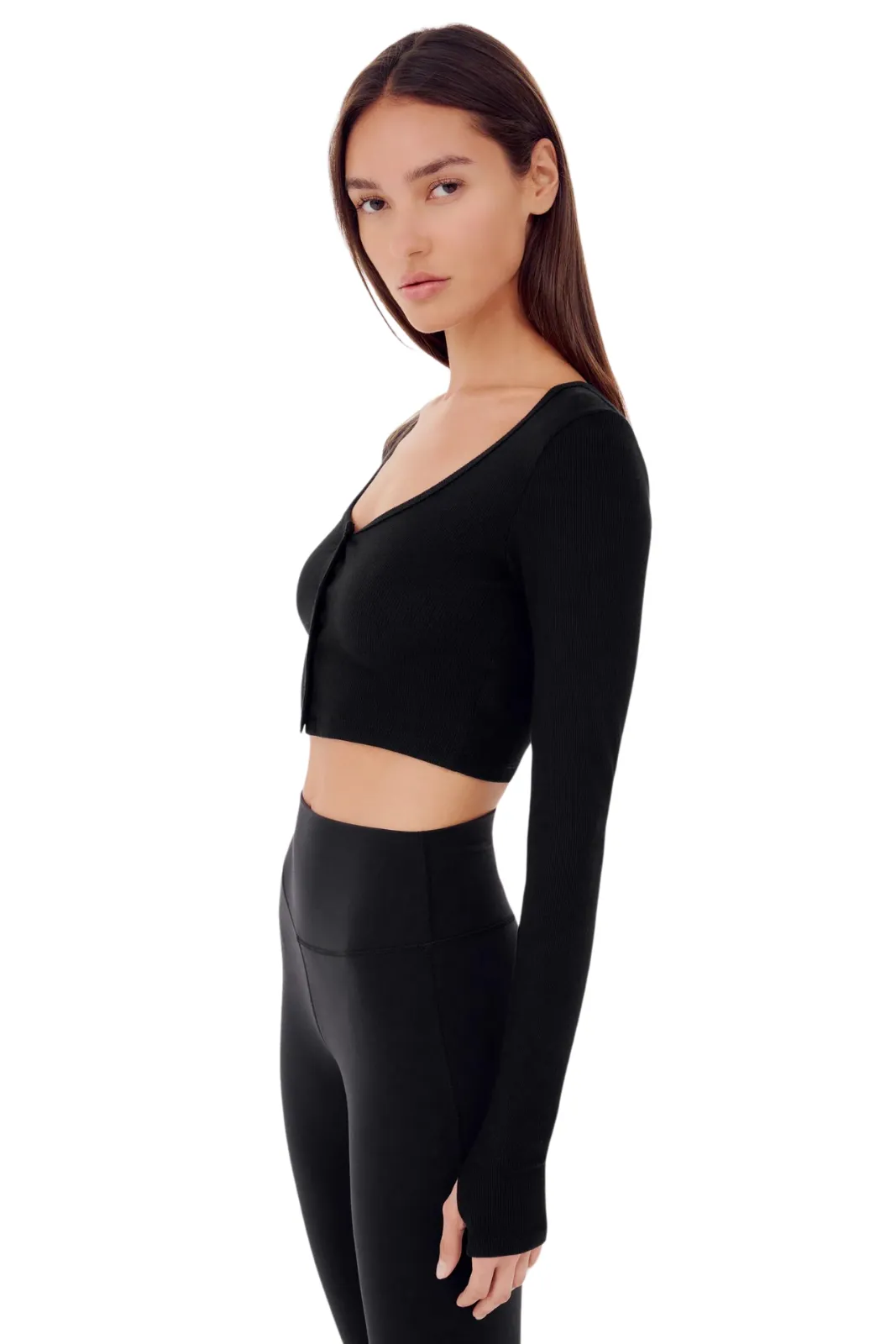 Rene Rib Crop Cardigan, Black