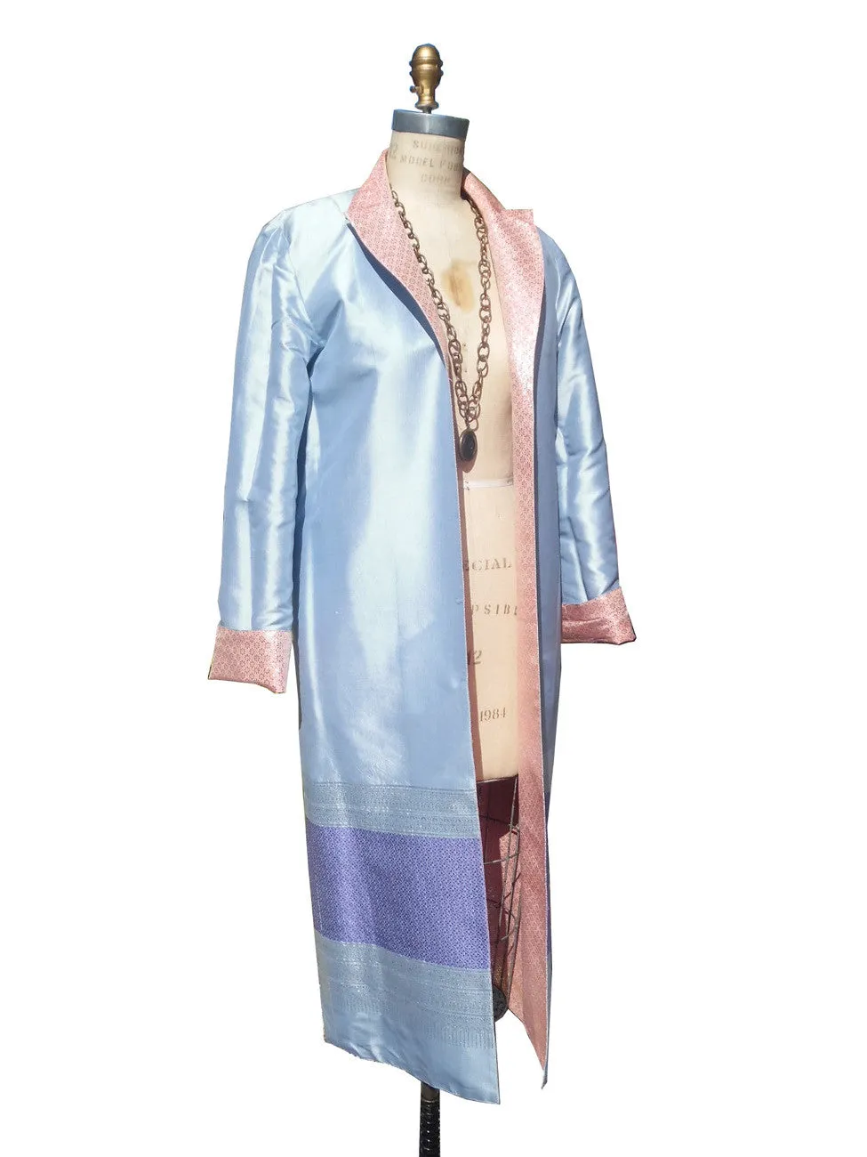 Reversible Silk Opera Coat Pink Blue