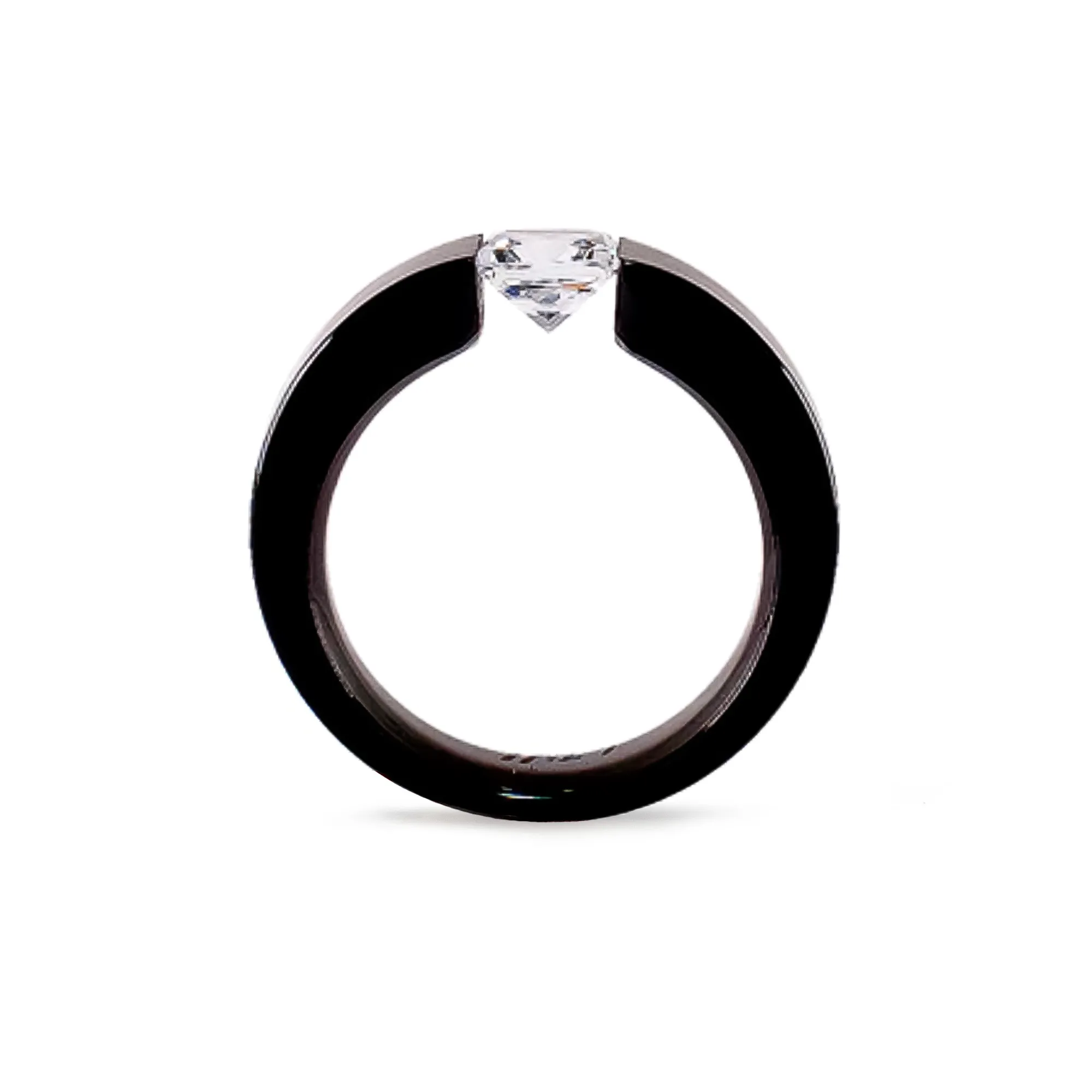 RG114B B.Tiff 1 ct Princess Cut Black Anodized Stainless Steel Solitaire Ring