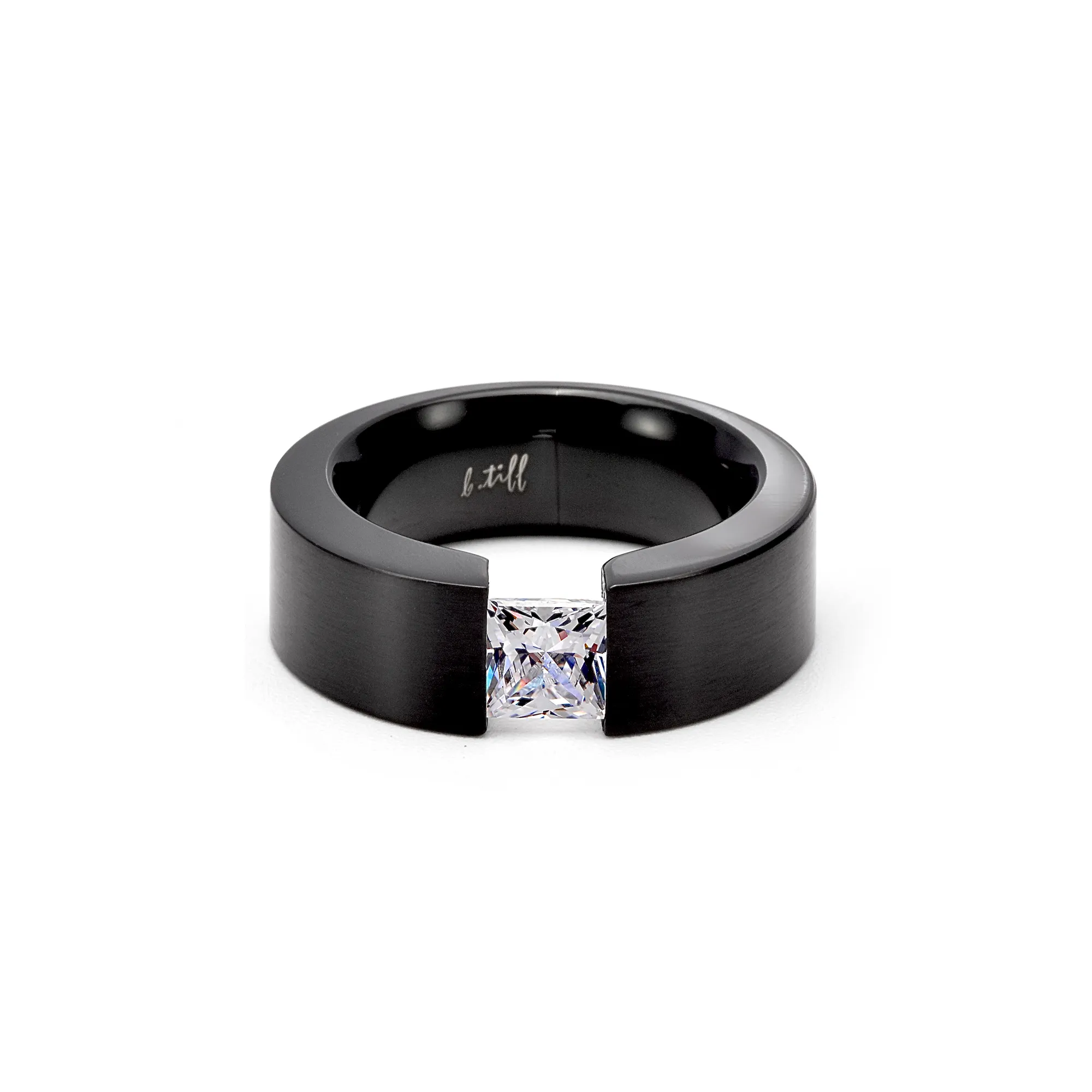 RG114B B.Tiff 1 ct Princess Cut Black Anodized Stainless Steel Solitaire Ring