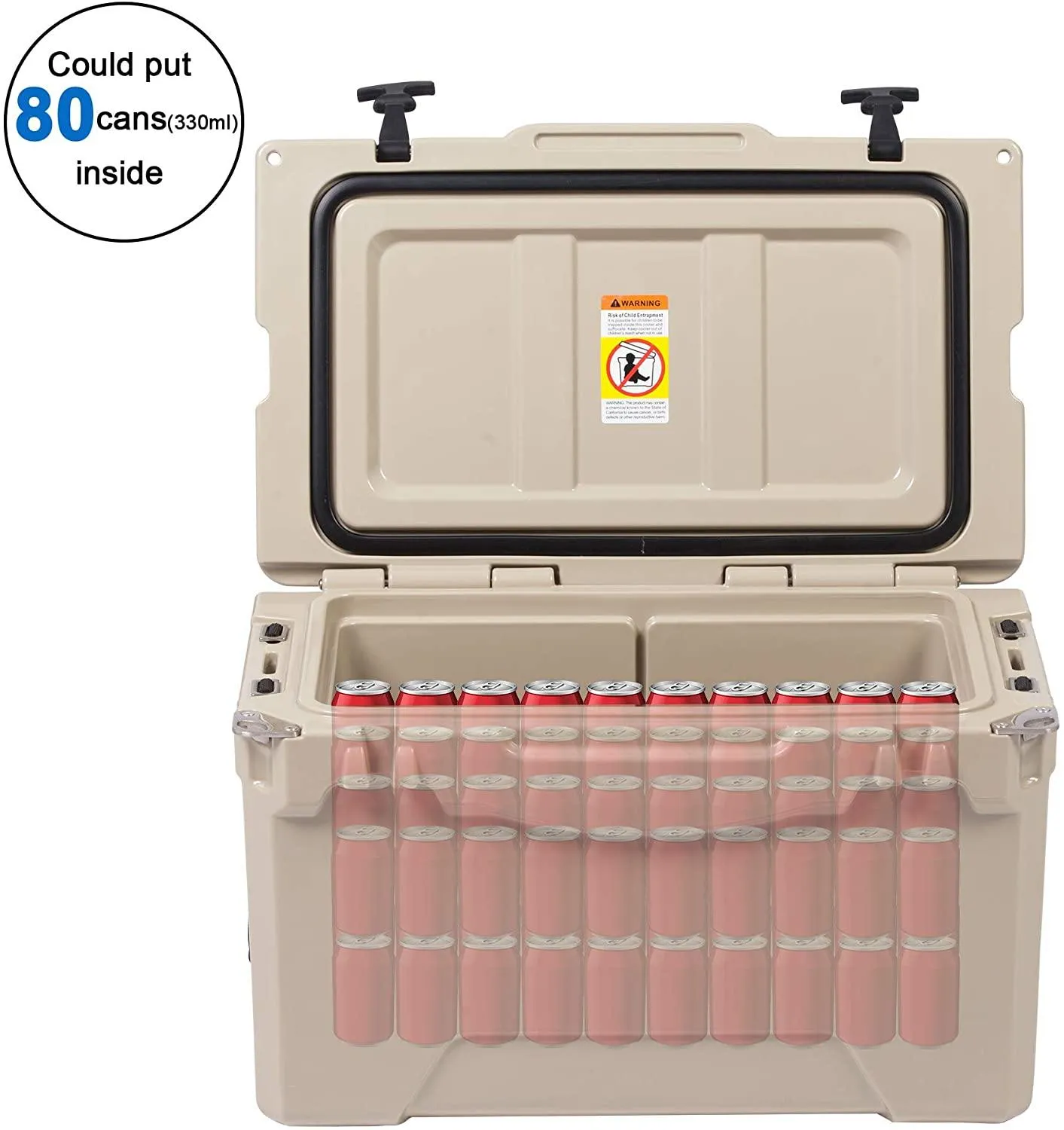 Rotomolded Cooler, 50QT Tan Cooler with Built-in Cup Holder, Bottle Openers, and Fish Ruler