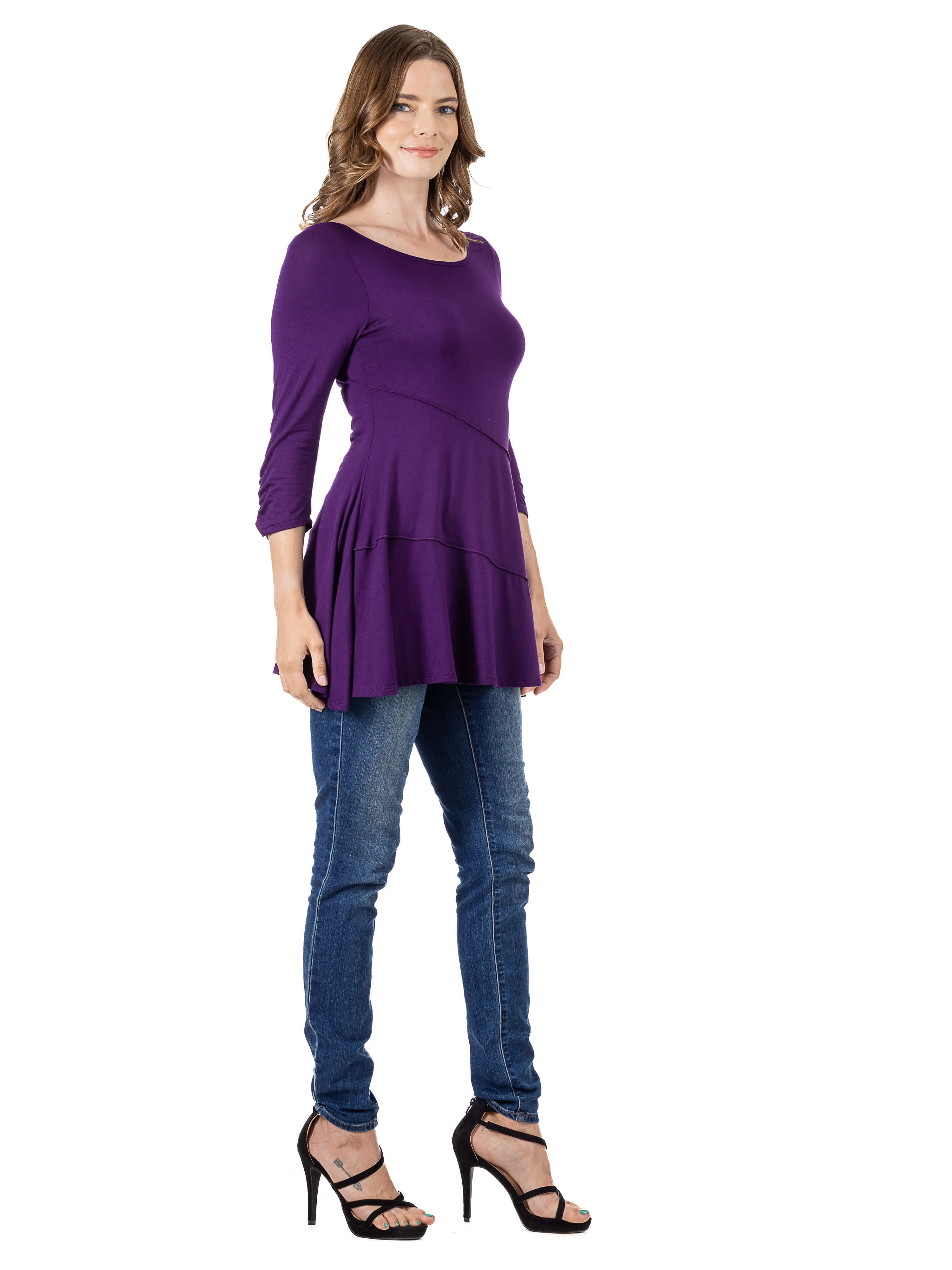 Ruched Sleeve Swing Tunic Top