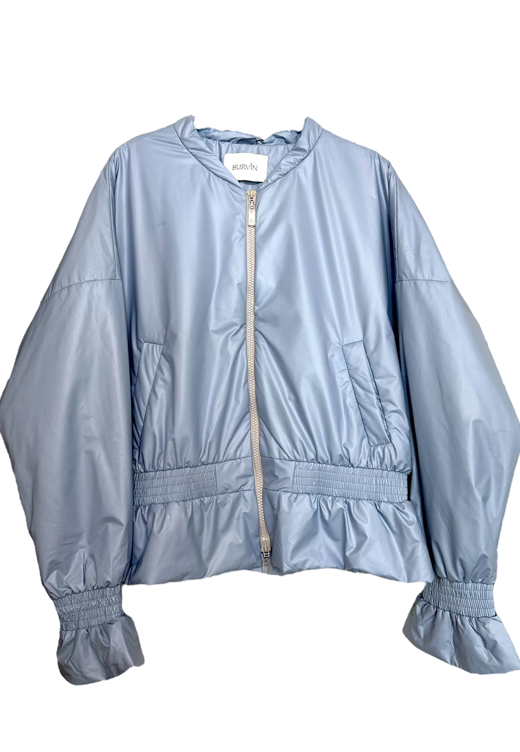 Ruffle Cuff & Hem Zip Up Bomber Jacket