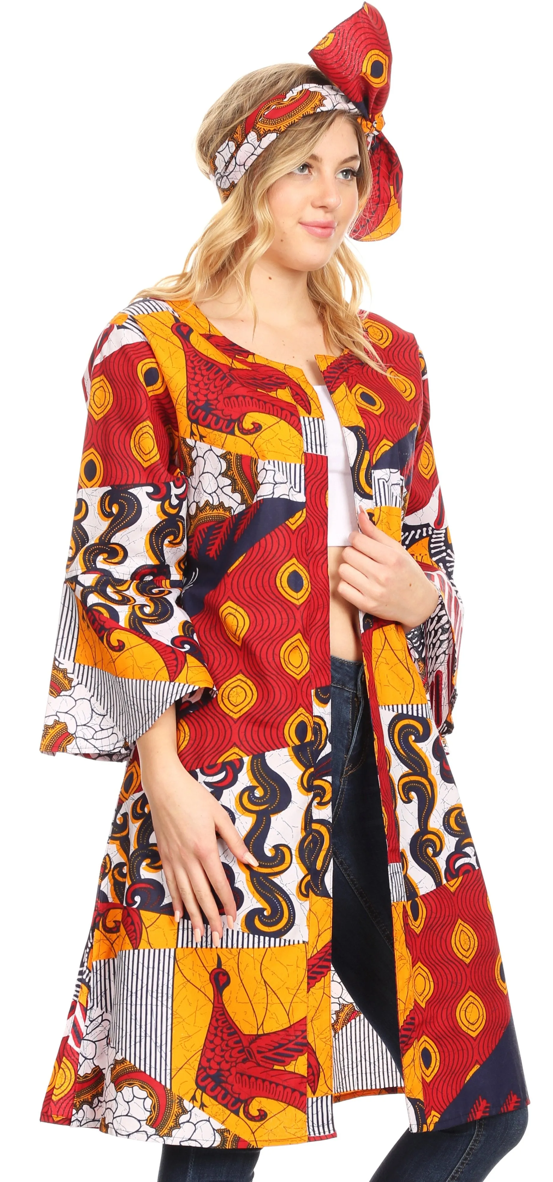 Sakkas Praya Women's Long Sleeve Open Front Cardigan Dress Coat African Ankara