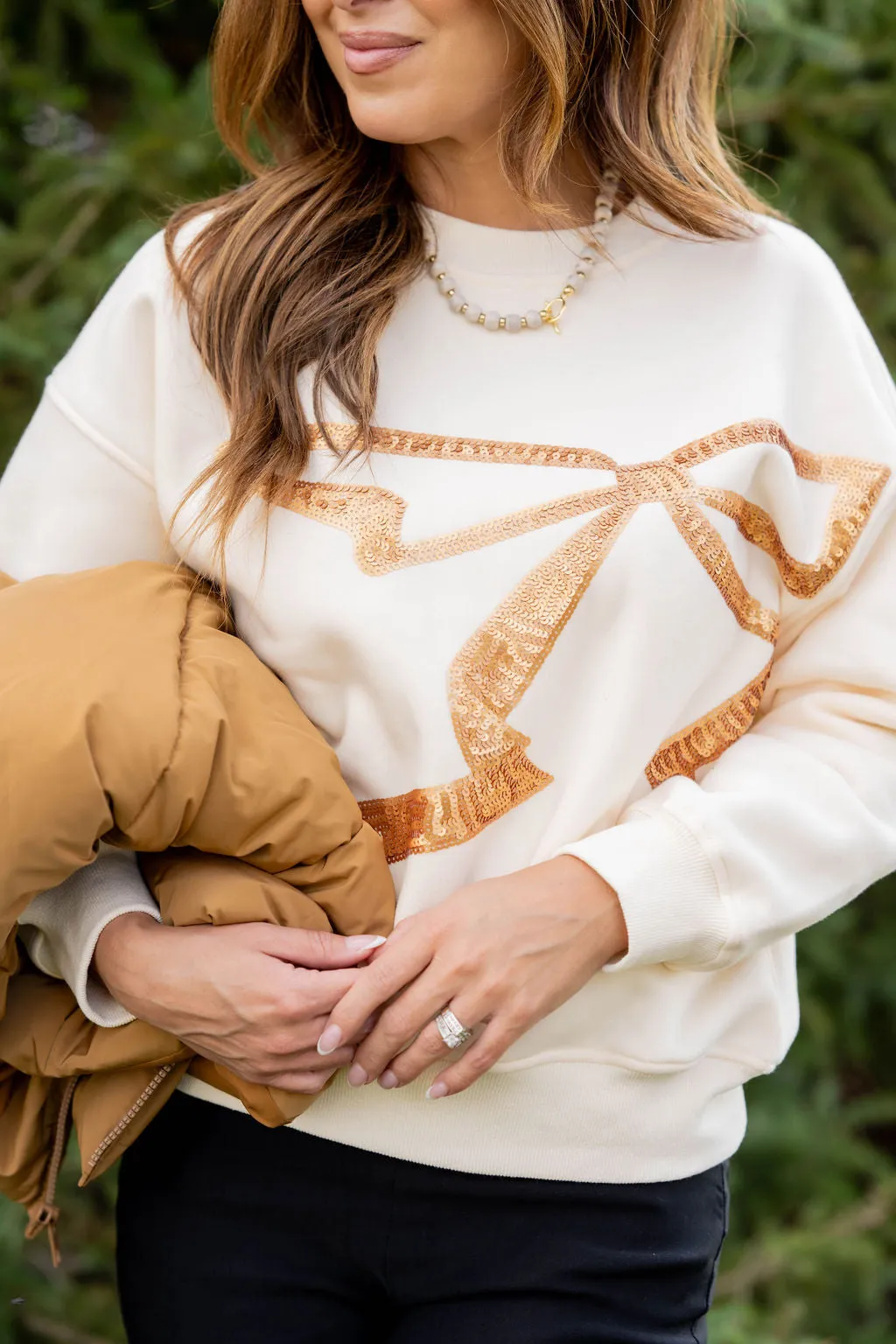 Sequin Bow Accented Sweatshirt