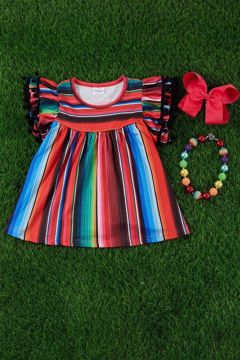 SERAPE PRINTED TUNIC W/ POM POM SLEEVE