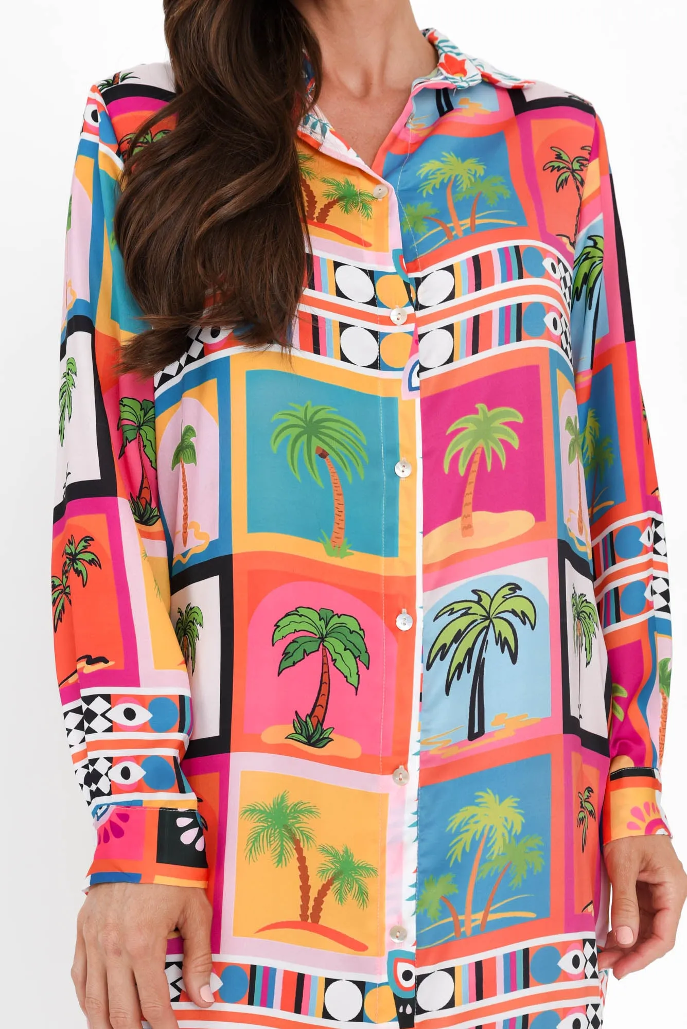 Shayli Pink Tropical Shirt Dress