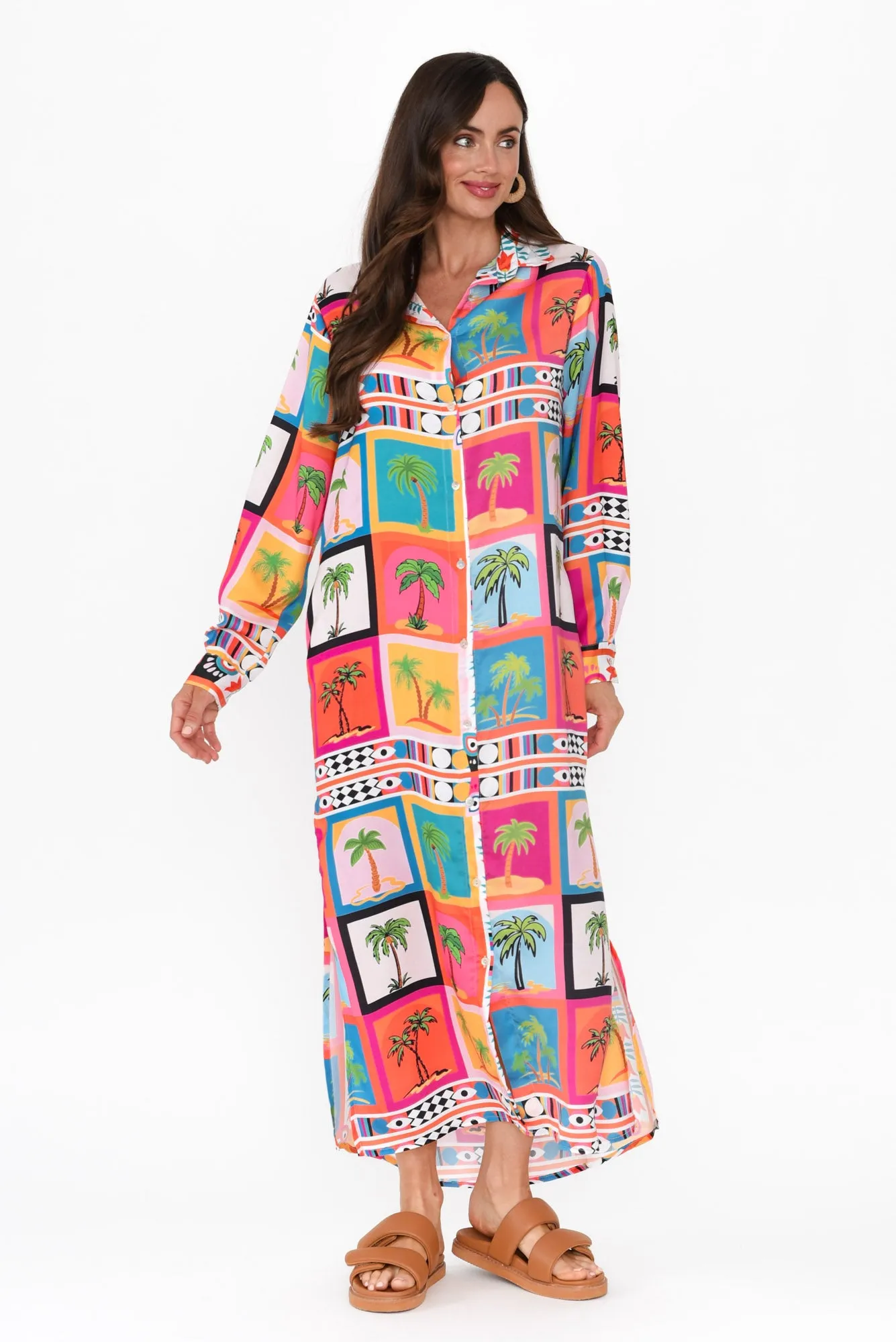 Shayli Pink Tropical Shirt Dress