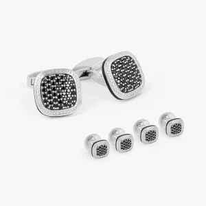 Signature Cufflinks & Dress Shirt Studs In Rhodium & Spinel