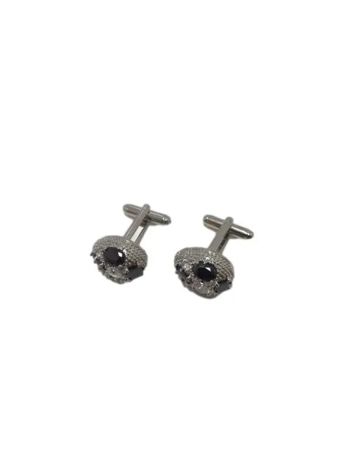 Simulated Black Gemstones in White Gold Plated Cufflinks