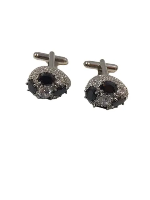 Simulated Black Gemstones in White Gold Plated Cufflinks