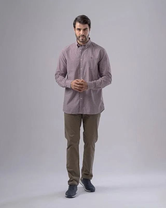 SLIM FIT CHECKERED SHIRT  - DARK  WINE