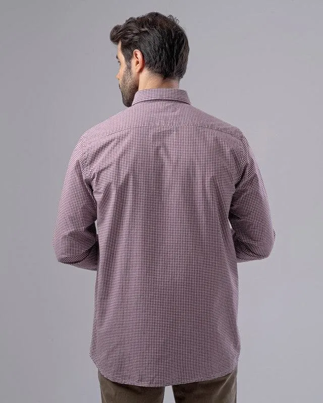 SLIM FIT CHECKERED SHIRT  - DARK  WINE