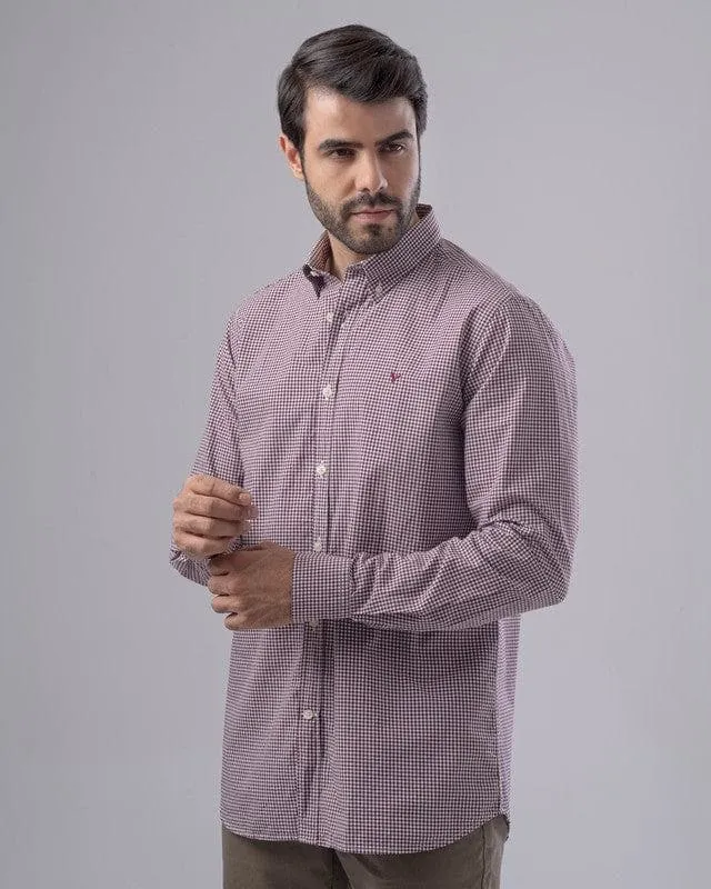 SLIM FIT CHECKERED SHIRT  - DARK  WINE