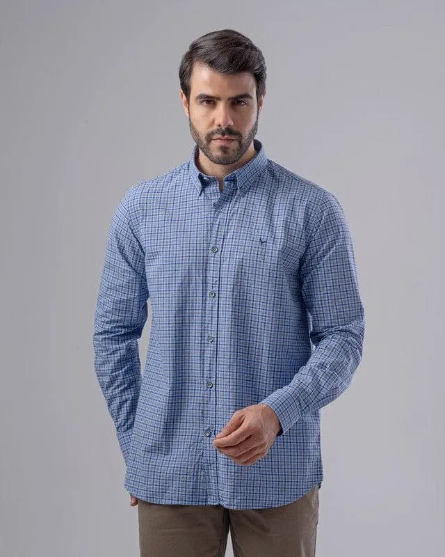 SLIM FIT CHECKERED SHIRT  - SKY BLUE