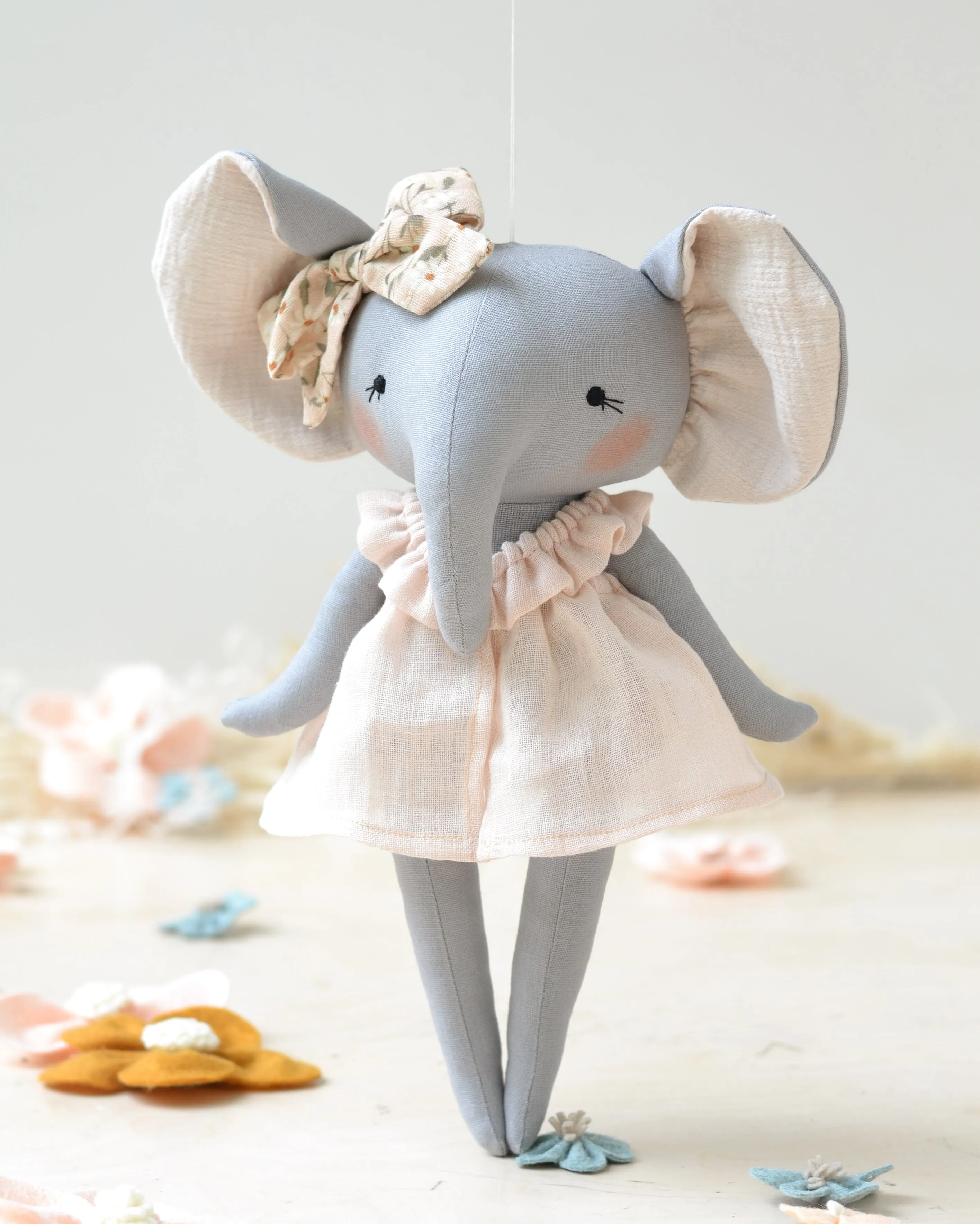 Soft Toy Elephant Light pink dress