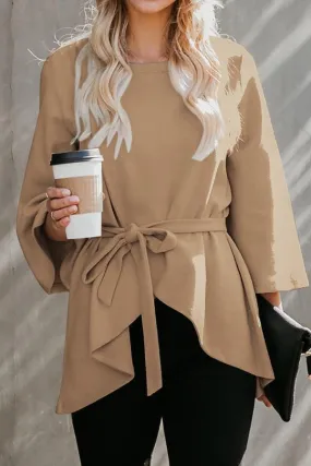 Solid Color Belt Irregular Coat