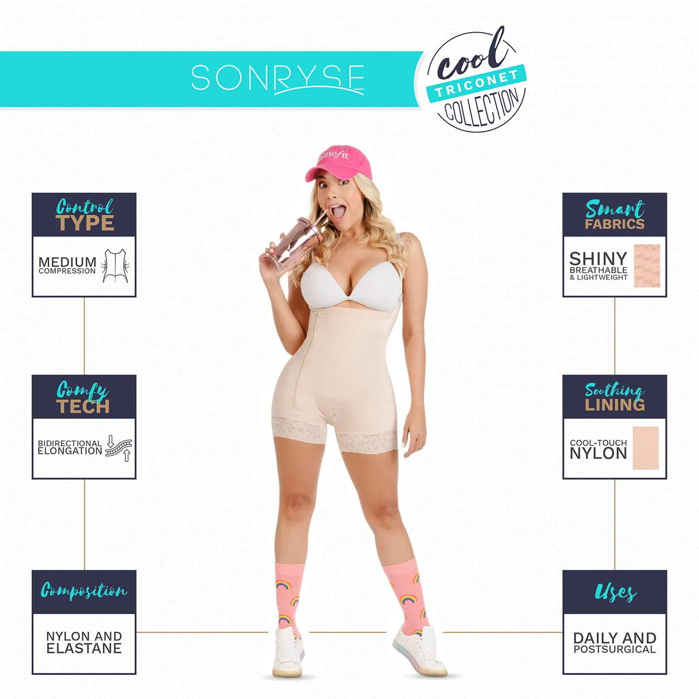 SONRYSE TR96ZF | Colombian Butt Lifter Shapewear Bodysuit | Dress Nightout and Daily Use | Triconet