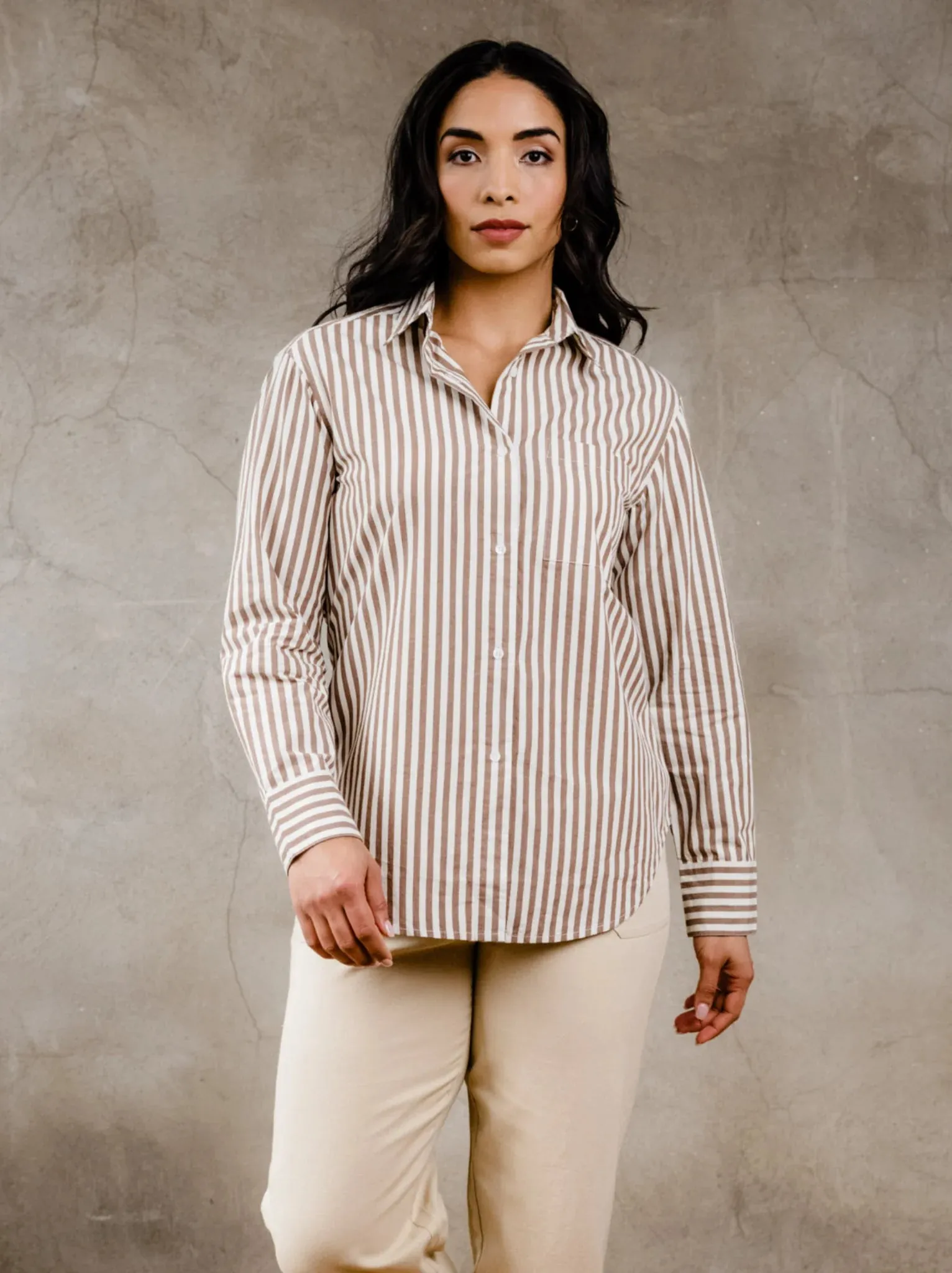 Sophia Button Down Shirt - Brown Cabana Stripe