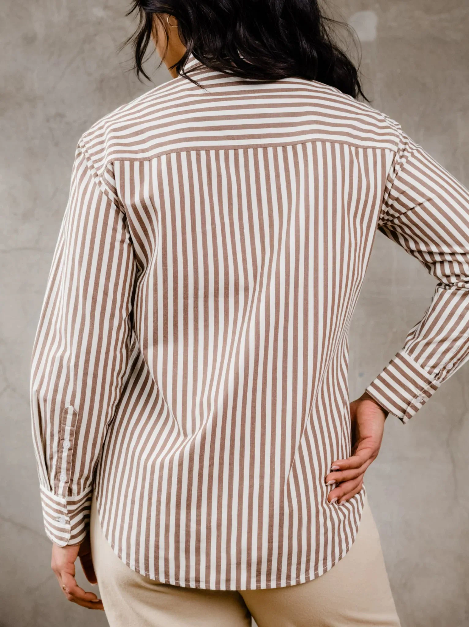 Sophia Button Down Shirt - Brown Cabana Stripe