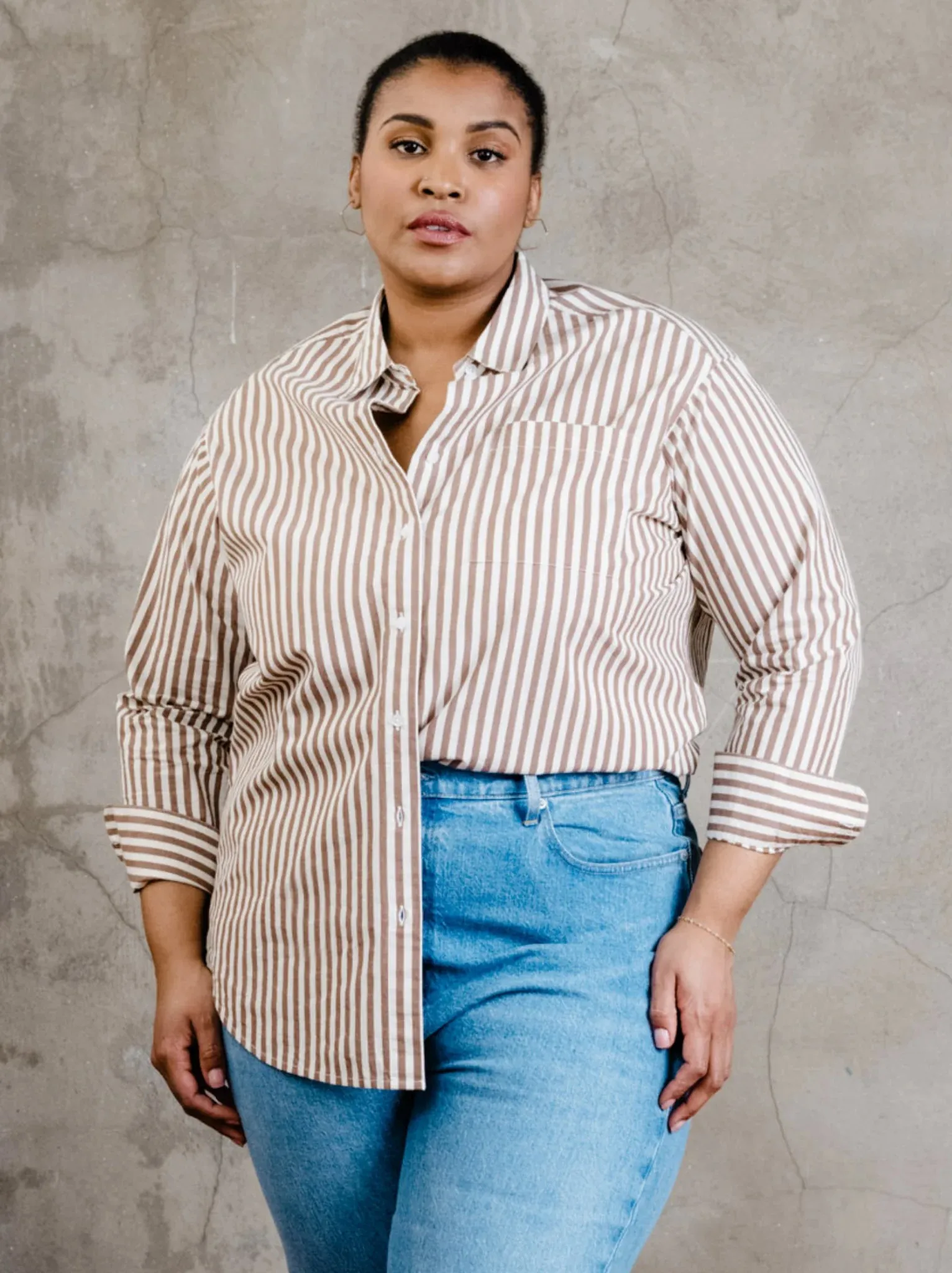 Sophia Button Down Shirt - Brown Cabana Stripe