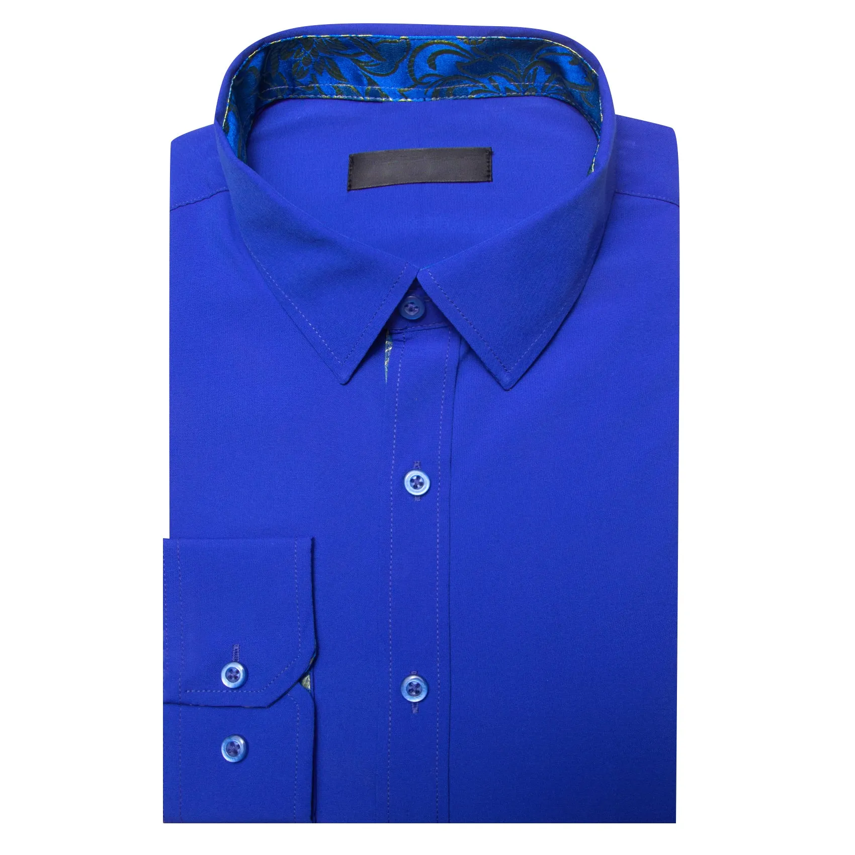 Splicing Style Klein Blue with Yellow Floral Edge Men's Long Sleeve Shirt