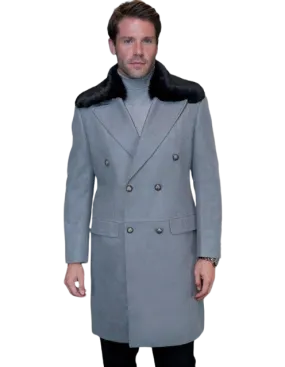 Statement Men's Double Breasted Gray Overcoat  With Fur Regular-Fit