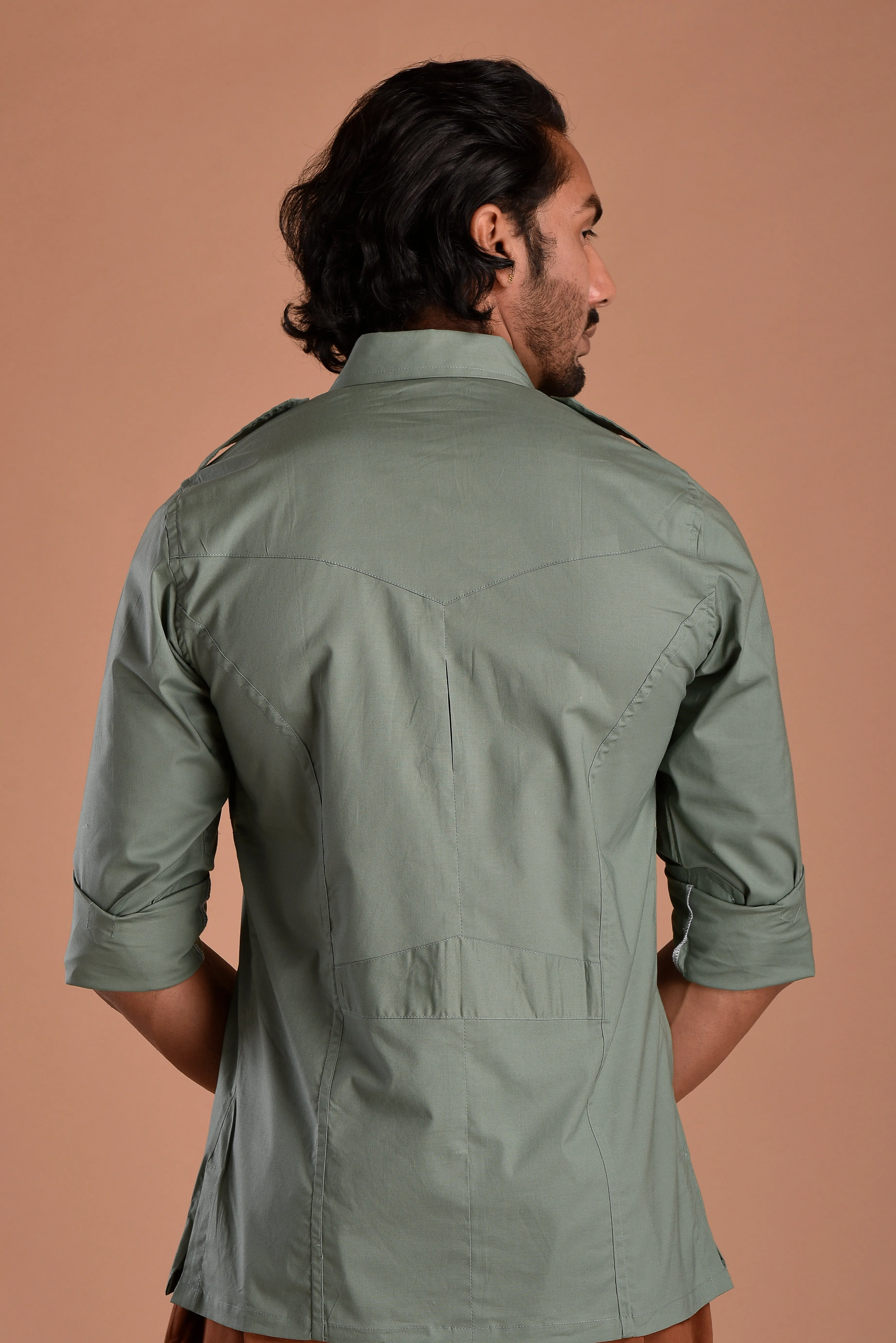 Stylish Basil Green Hunting Style Shirt