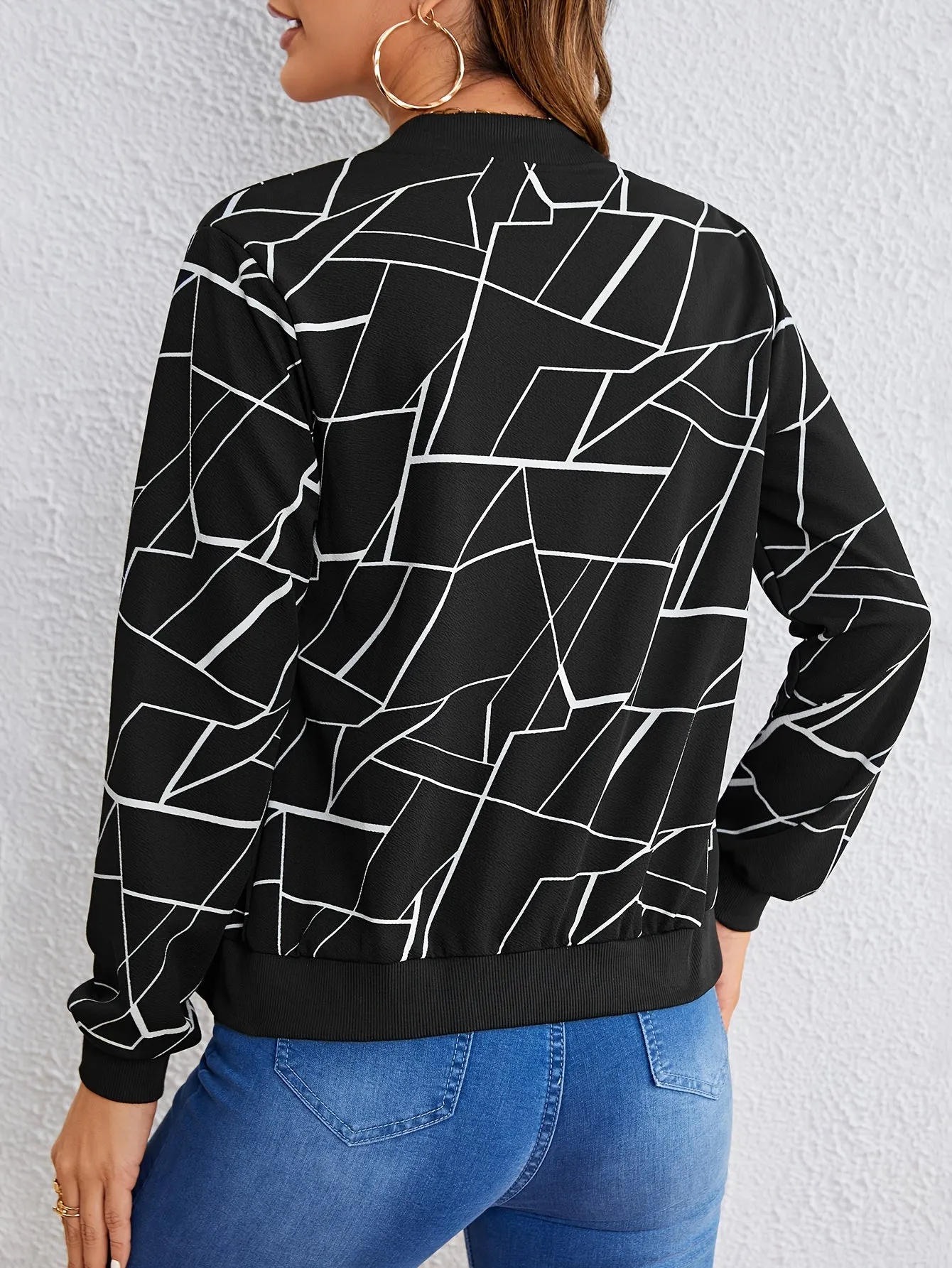 Stylish Geo Print Zipper Jacket Perfect for Spring  Fall