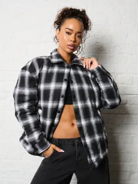 SUMWON WOMEN Oversized Full Sleeves Quilted Check Shacket