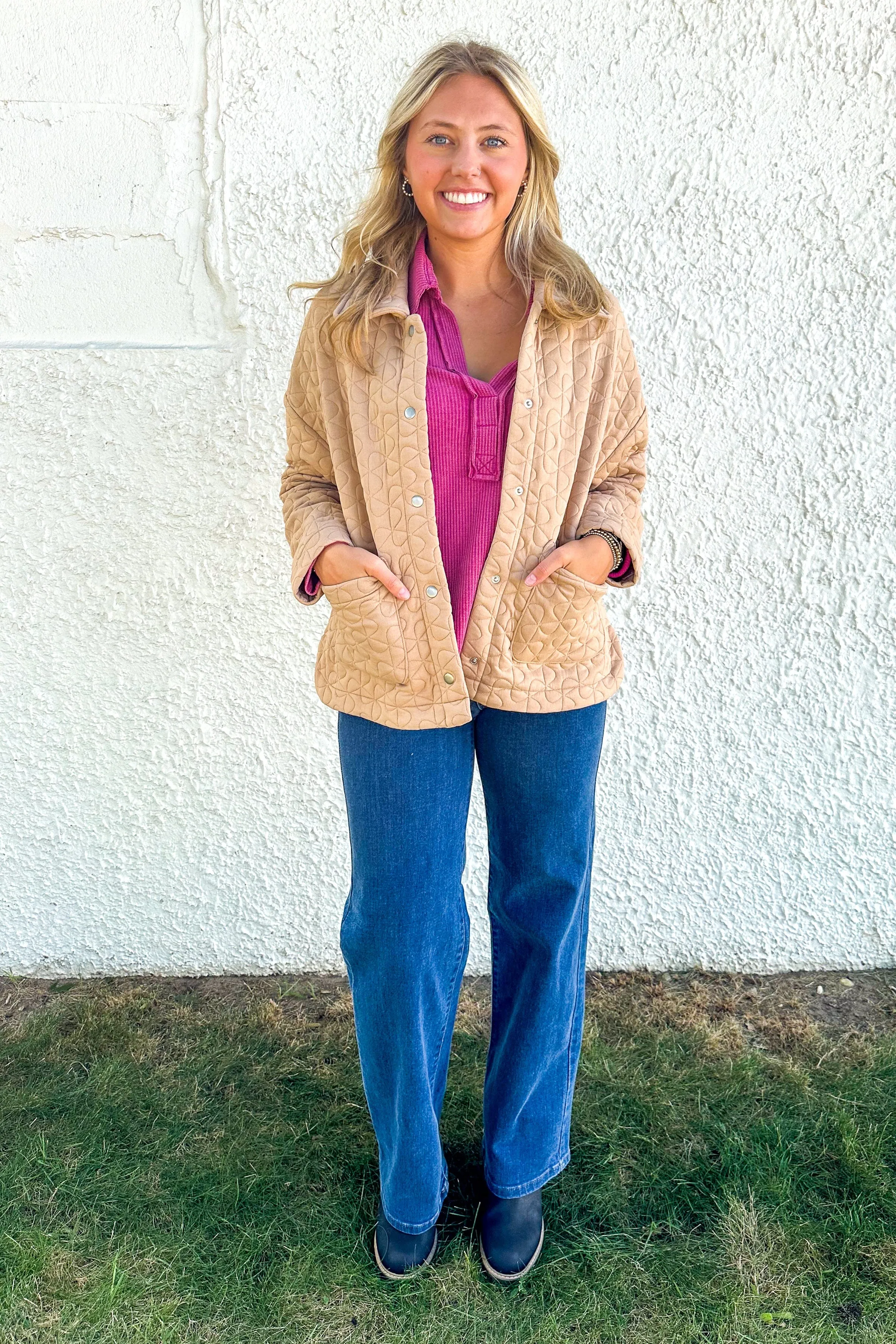 Taupe Textured Metal Button Up Jacket