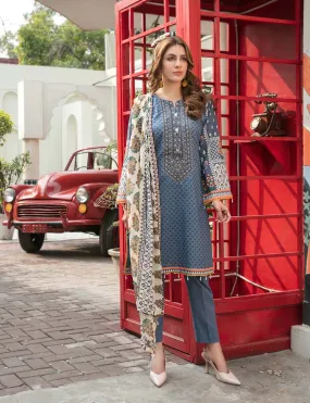 Tawakkal Tehzeeb Blue Lawn Pakistani Suit Dress Materials for Women