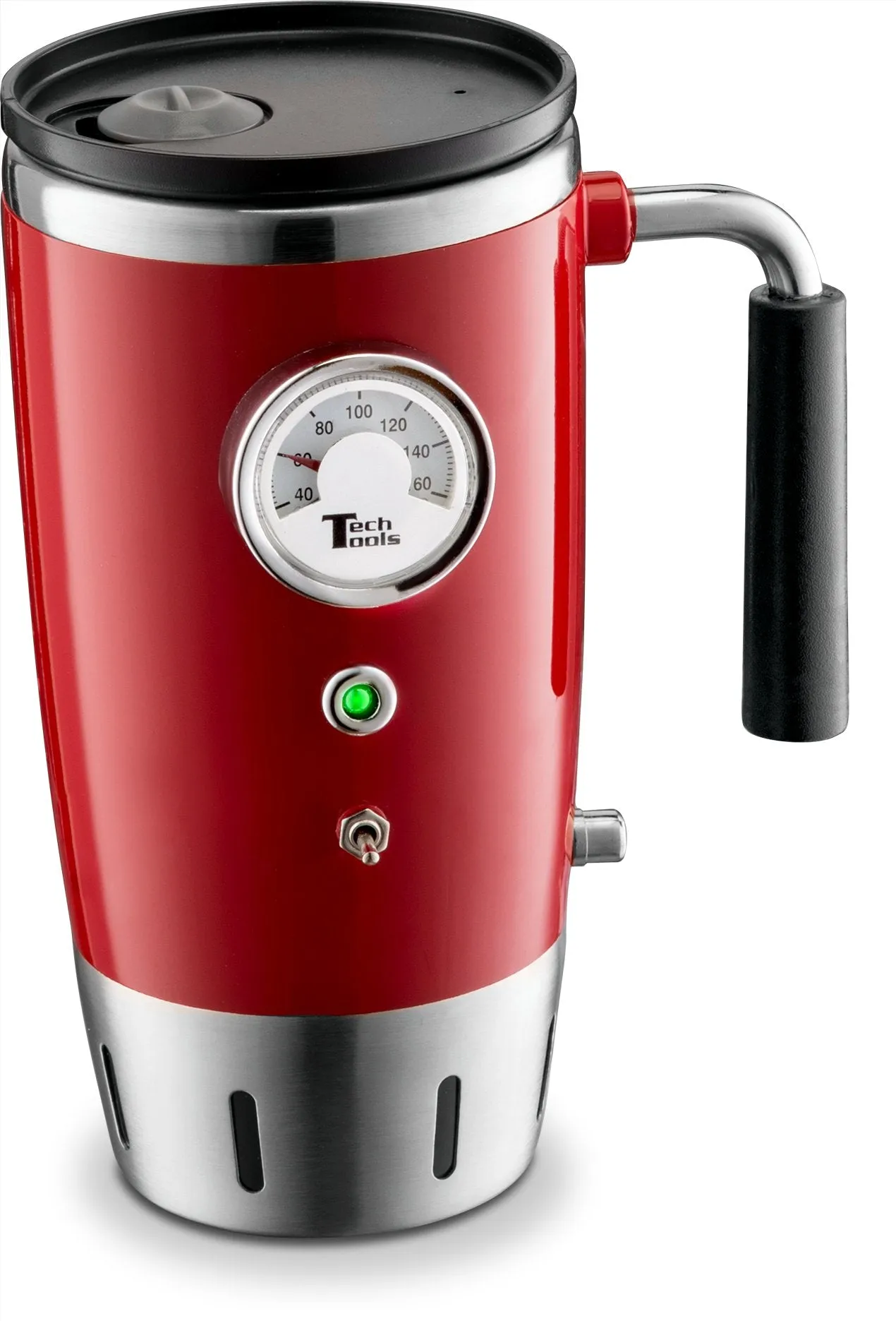 Tech Tools Heated Travel Mug Retro Style - Stainless Steel 12 Volts (Red)