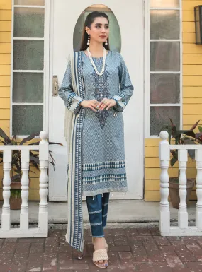 Tehzeeb Lawn by Tawakkal  Pakistani Suit Material Blue