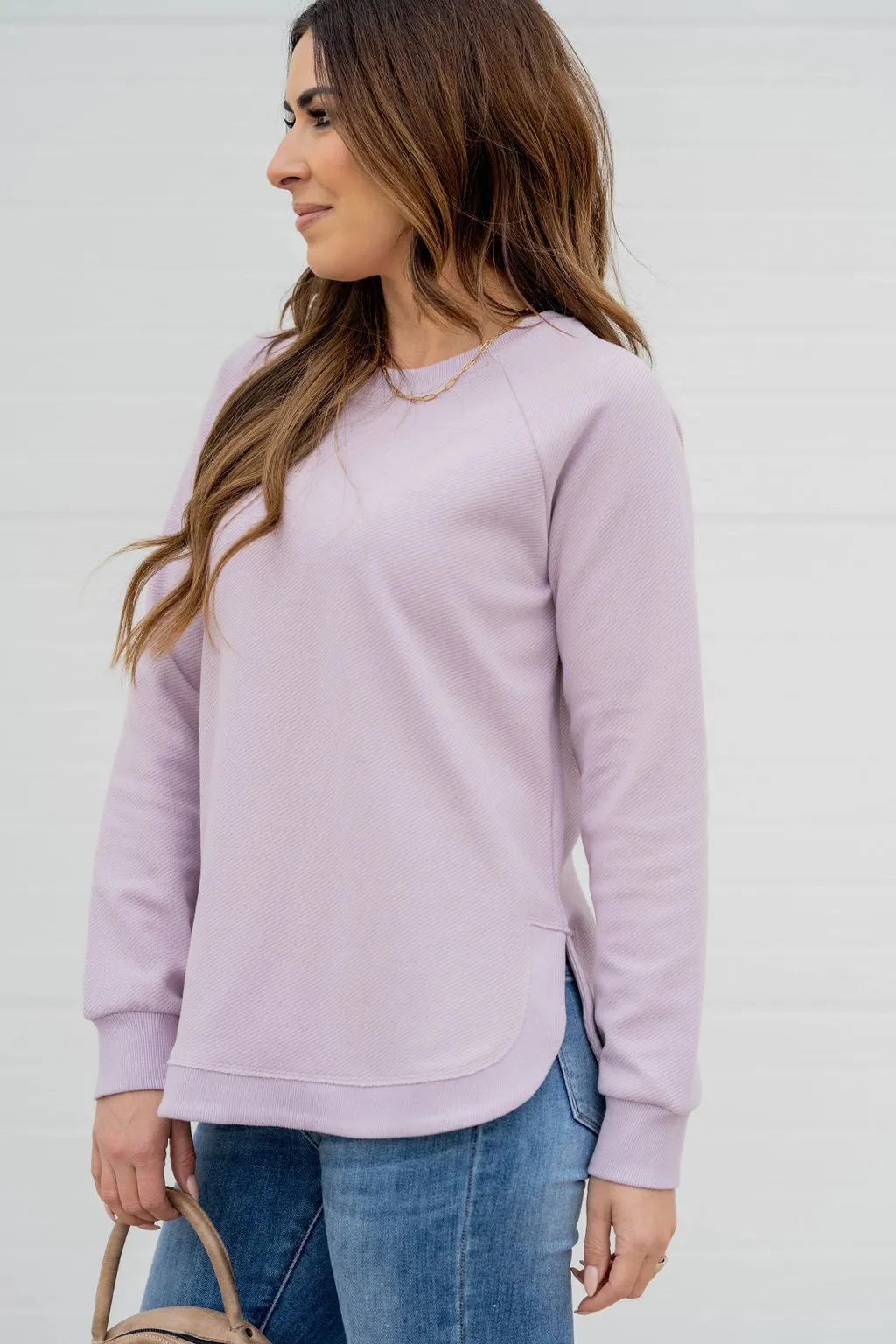 Textured Side Slit Sweatshirt