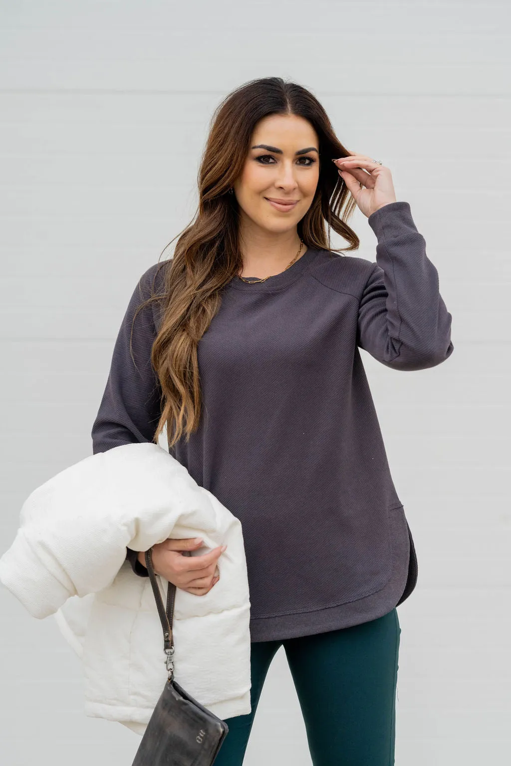 Textured Side Slit Sweatshirt